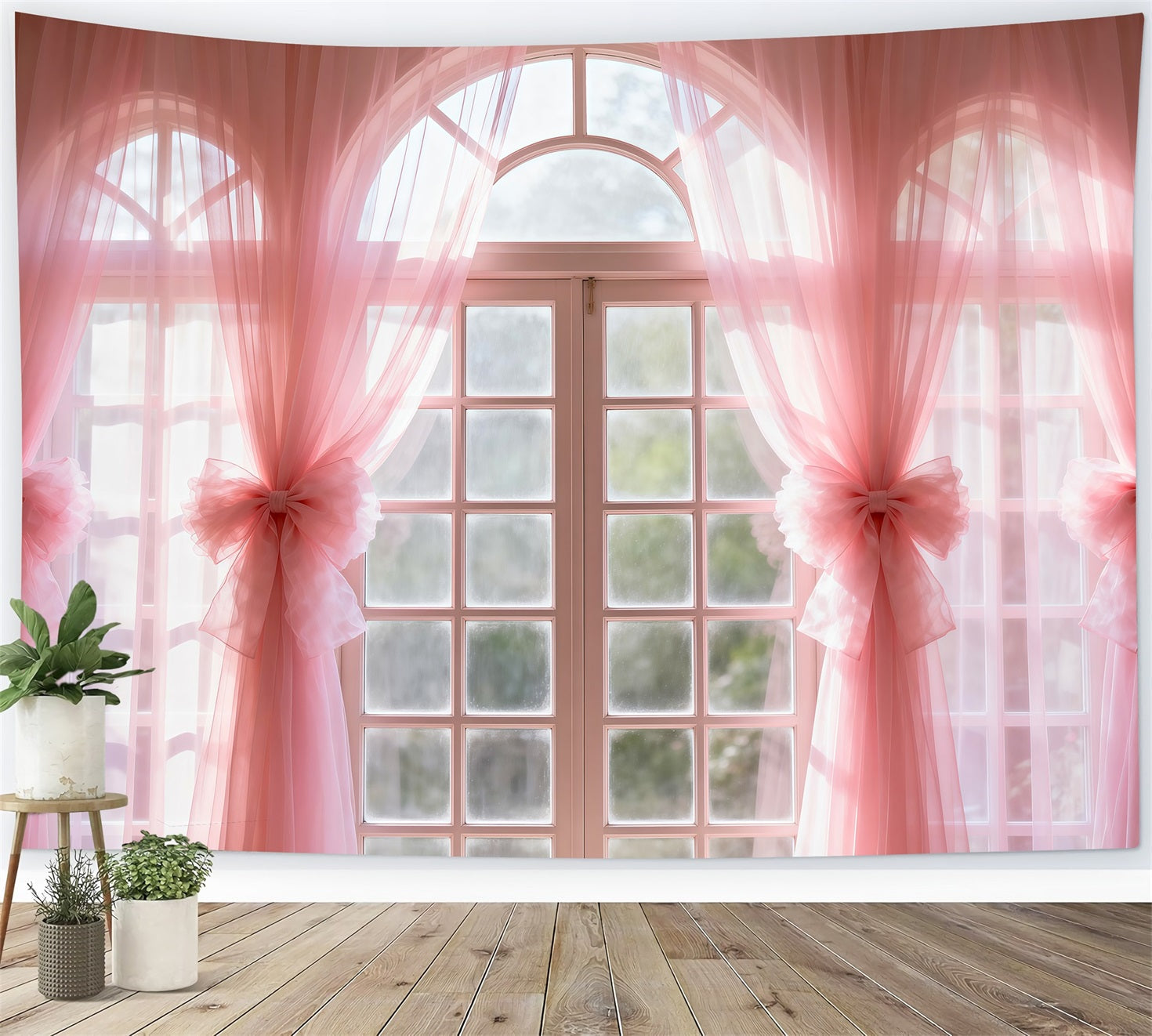 Fond Studio Boudoir Fenêtre Lumière Voilage Blush Nœud RR62-80