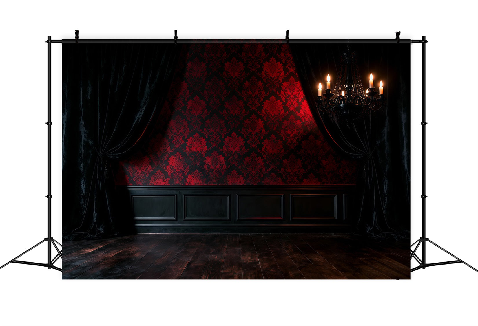 Toile de fond Boudoir Lustre Ombre Damassé Cramoisi RR62-86