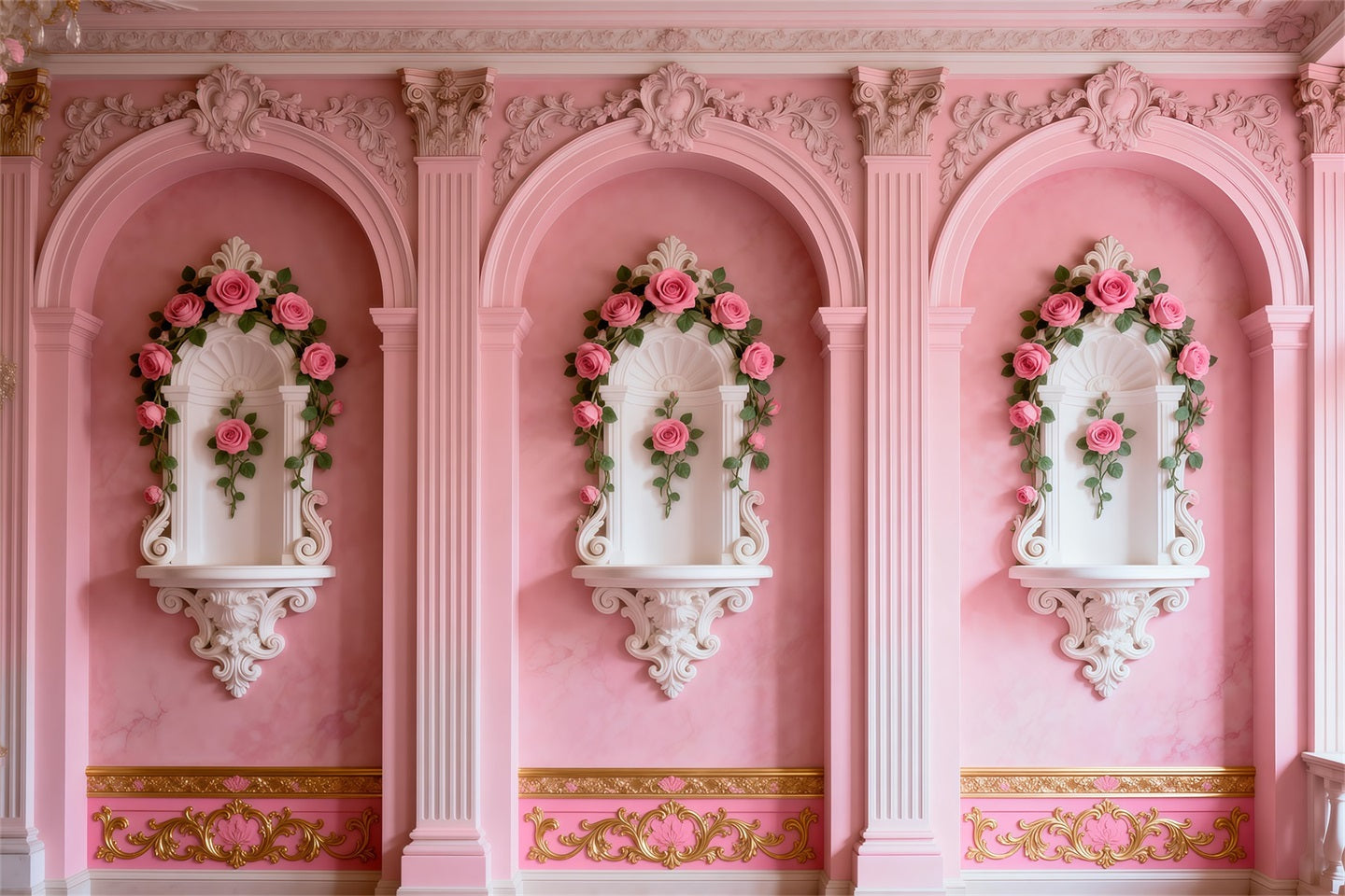 Fond Photo Boudoir Alcôve Arches Roses Blush RR62-97