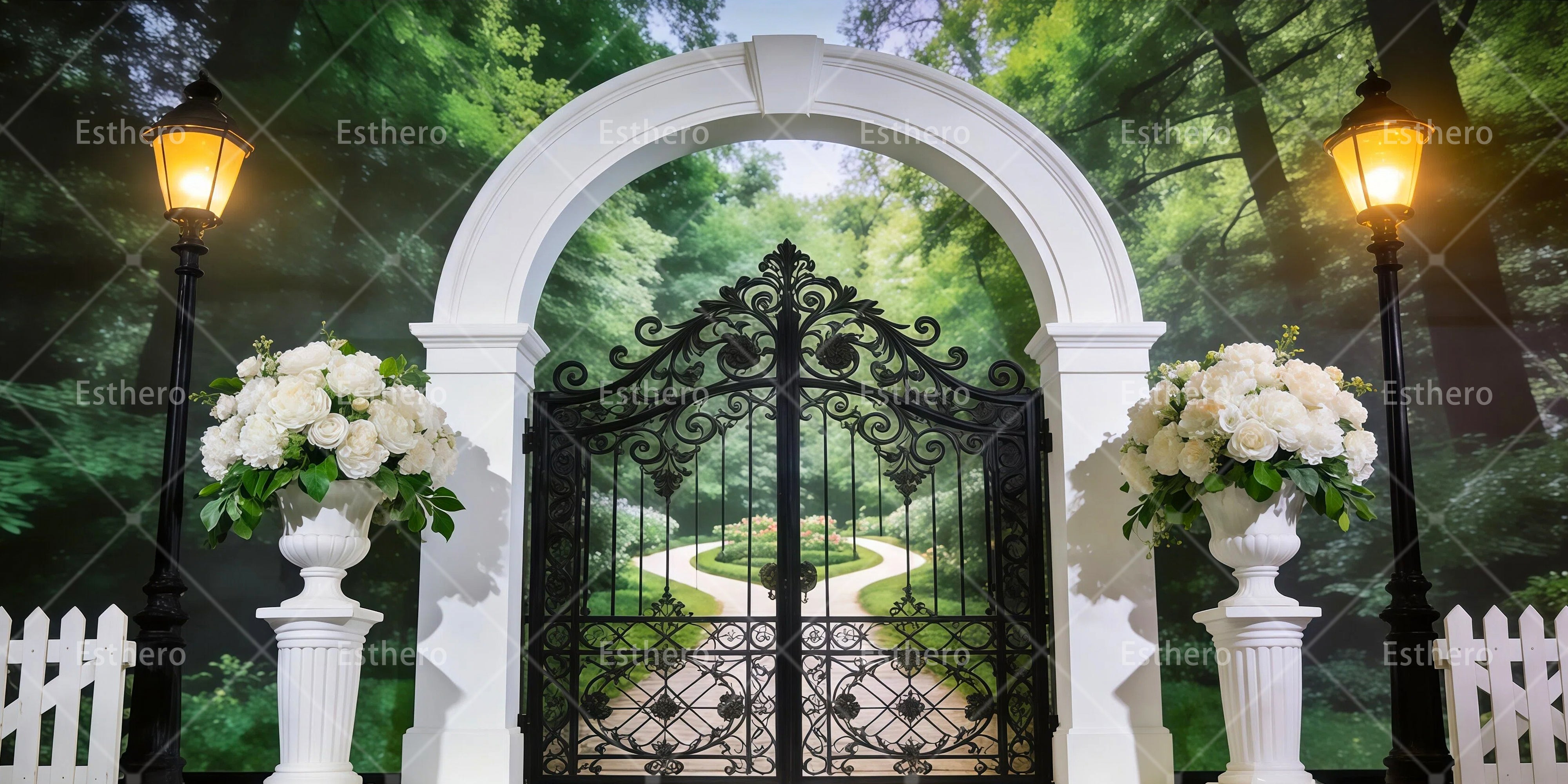 Décor de mariage dans un jardin pour théâtre et représentation scénique RR65-T111