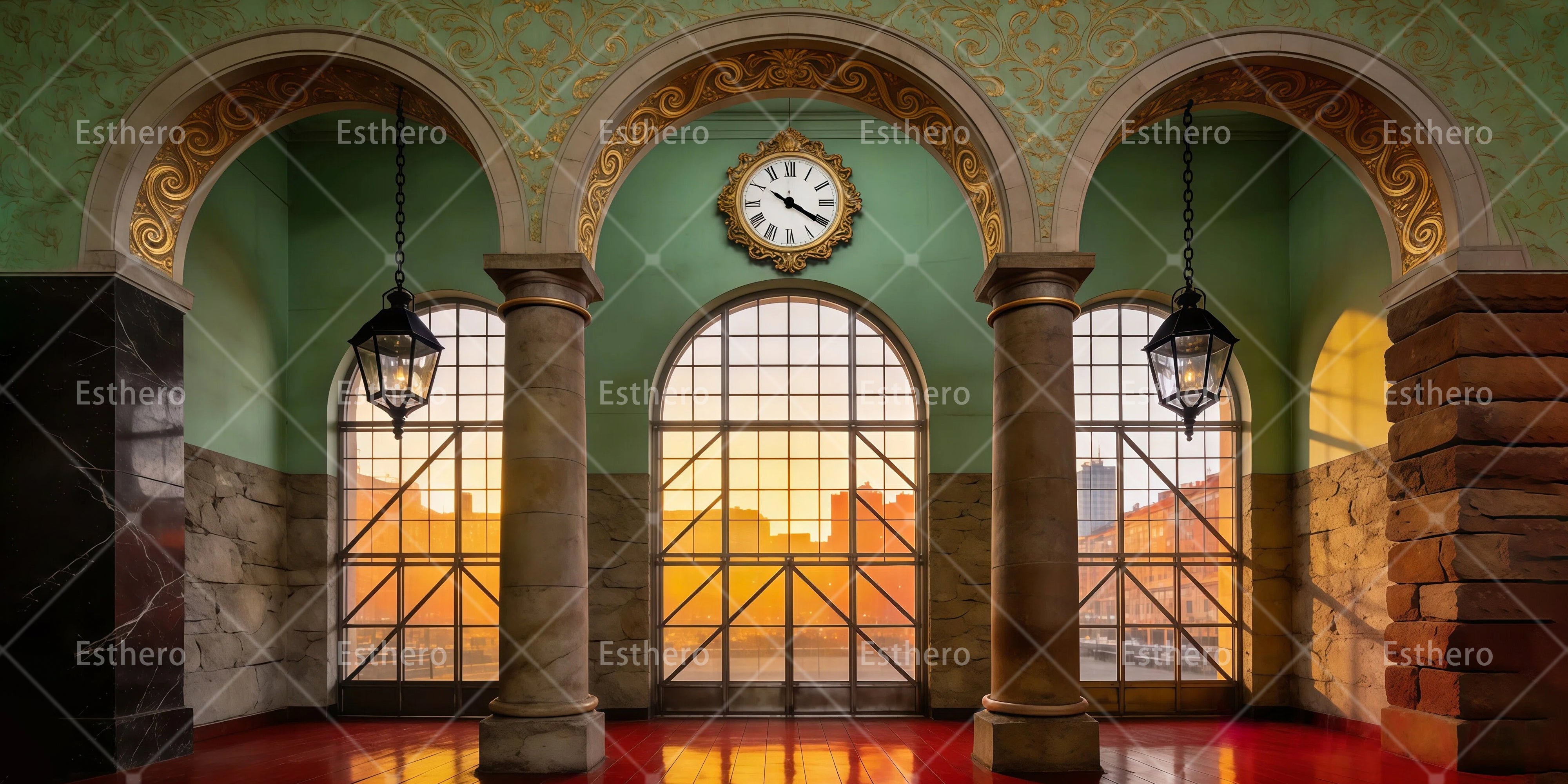Décor de gare ancienne toile de fond pour spectacle théâtral RR65-T118