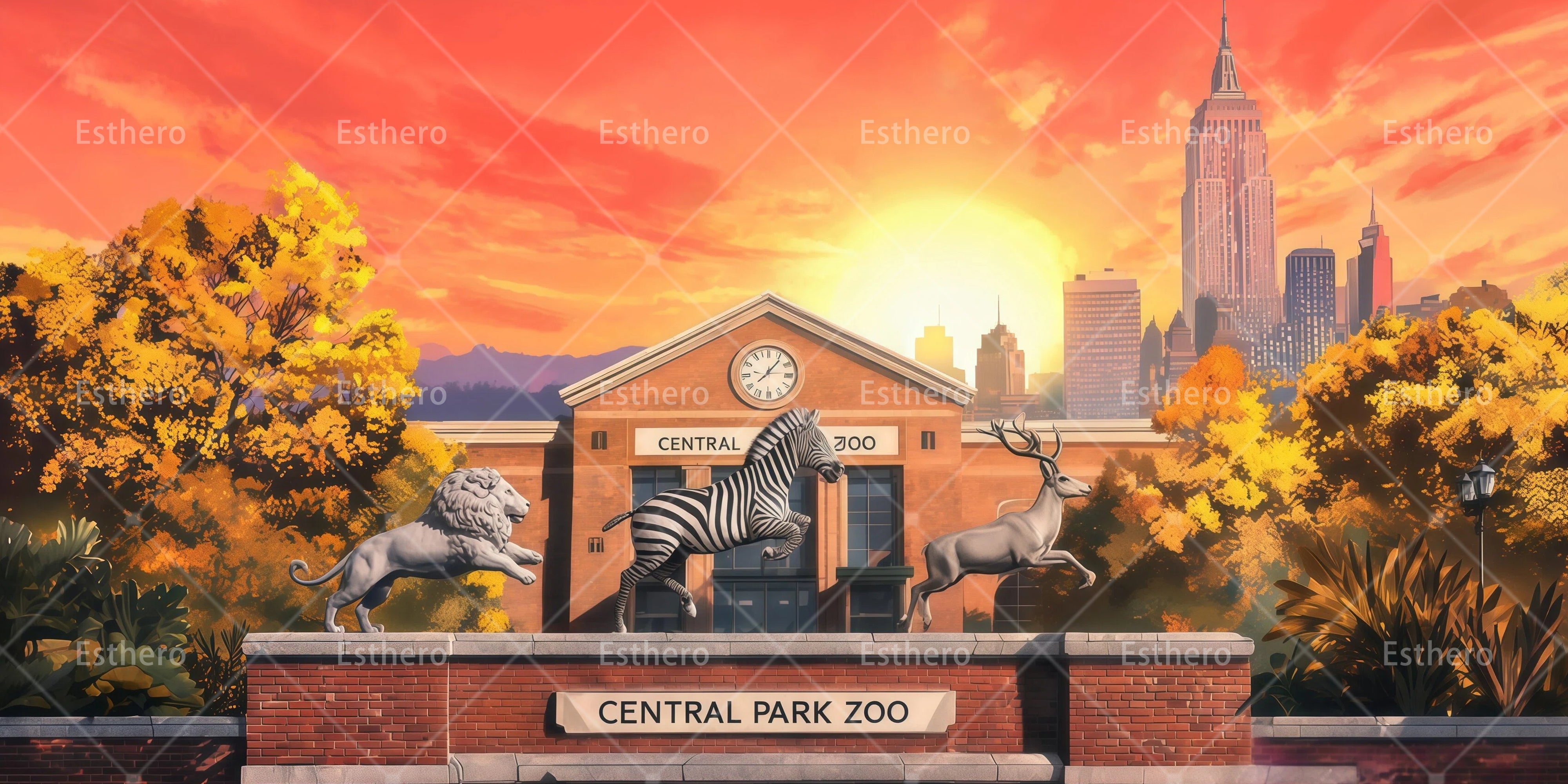 Toile de fond parc urbain et zoo décor de scène professionnel RR65-T28
