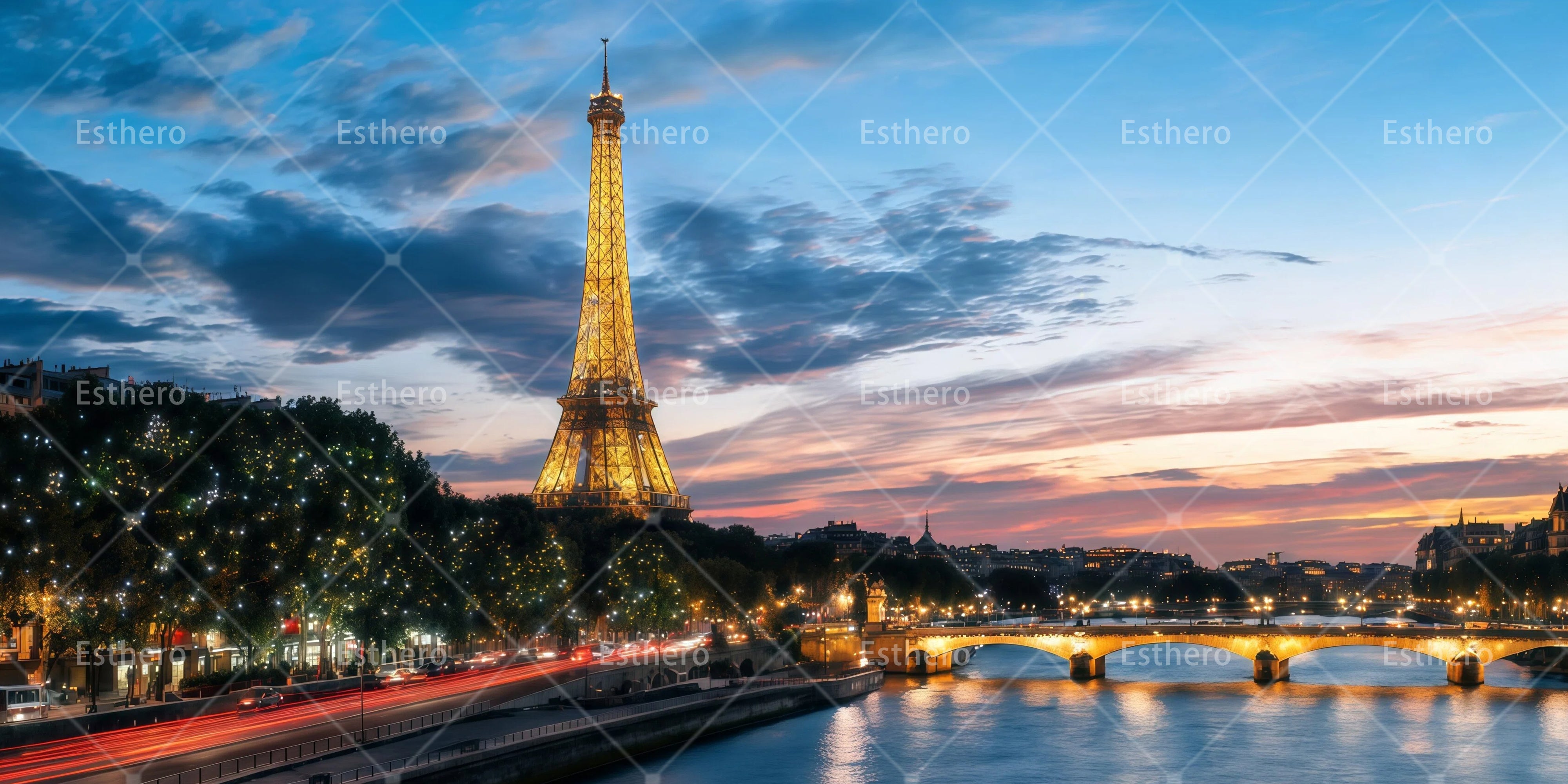 Toile de fond de Paris au coucher du soleil décor de spectacle RR65-T85