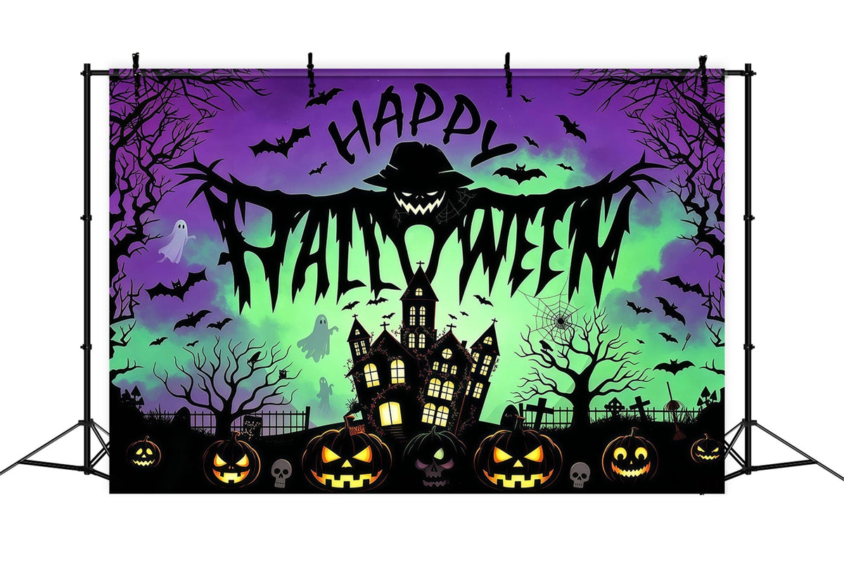 Décor De Fond Pour Fête D'Halloween Épouvantail Maison Hantée Citrouilles Décor D'Halloween RR67-1