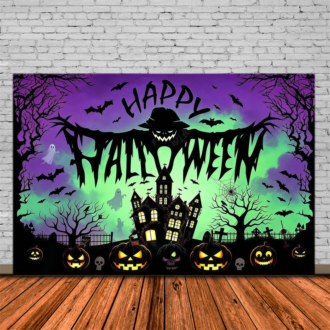 Décor De Fond Pour Fête D'Halloween Épouvantail Maison Hantée Citrouilles Décor D'Halloween RR67-1