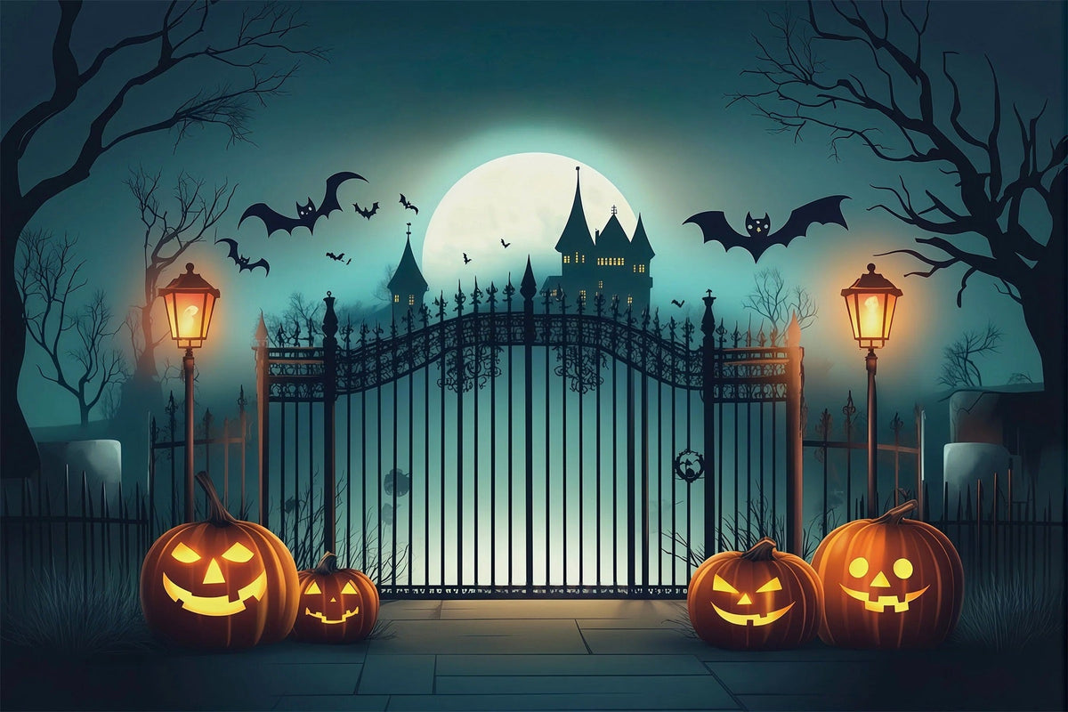 Décor Photo D'HalloweenPorte De Château Hanté Citrouilles Décor De Fête D'Halloween RR67-10