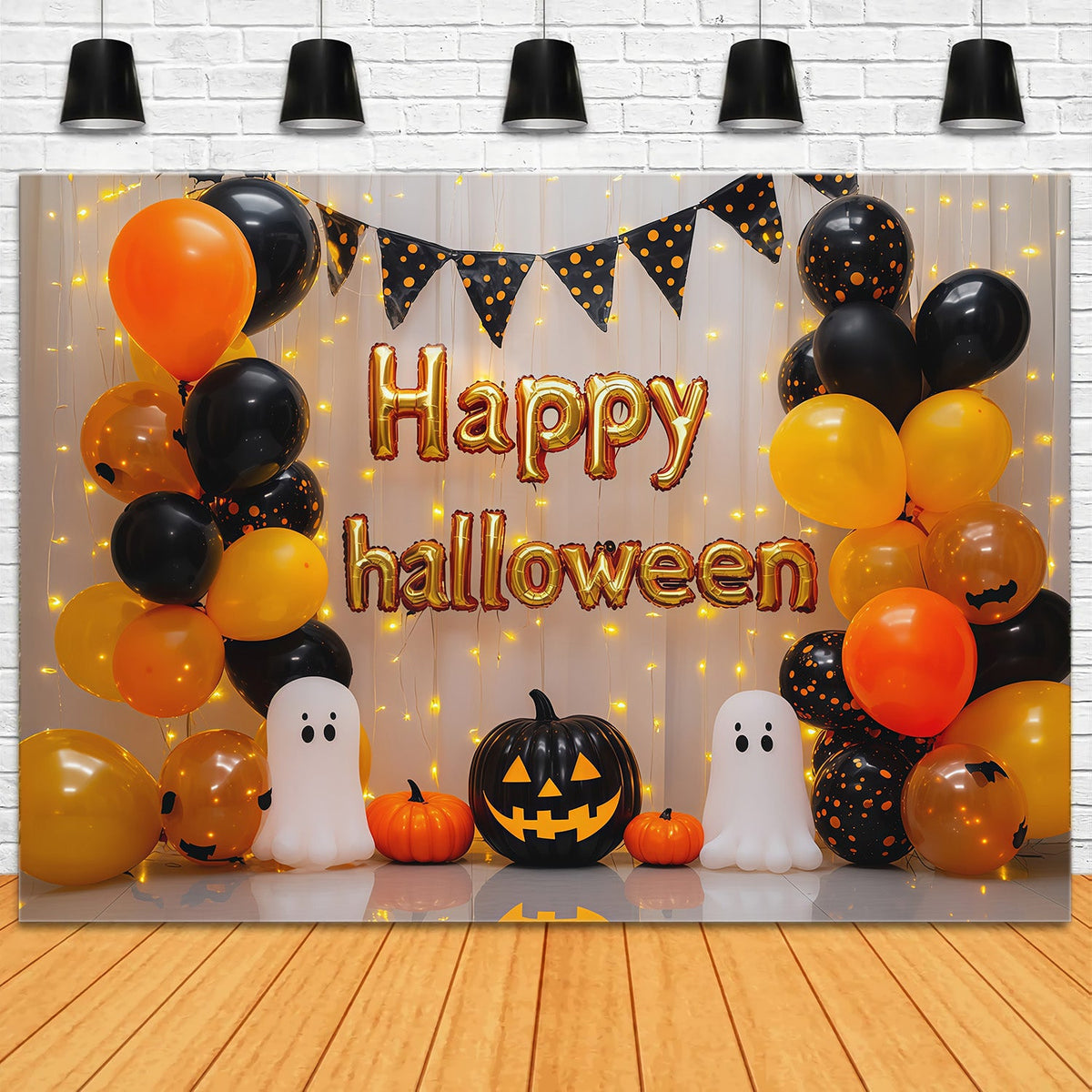 Décor De Fond Pour Fête D'HalloweenFantôme Et Ballons Orange RR67-101