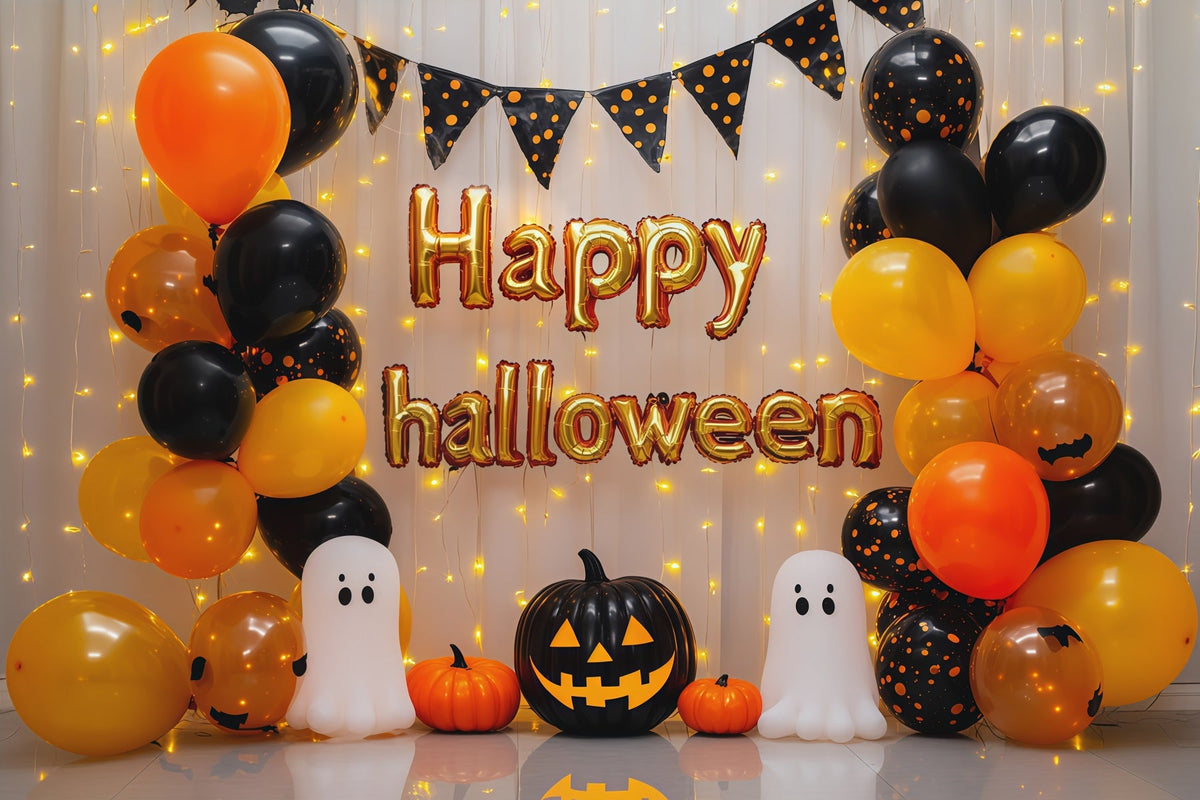 Décor De Fond Pour Fête D'HalloweenFantôme Et Ballons Orange RR67-101