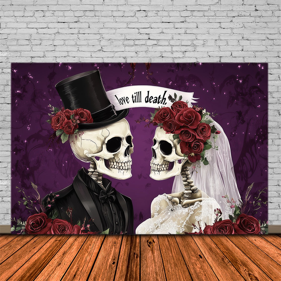 Décor De Mariage D'Halloween Couples De Squelettes Et De Roses RR67-103