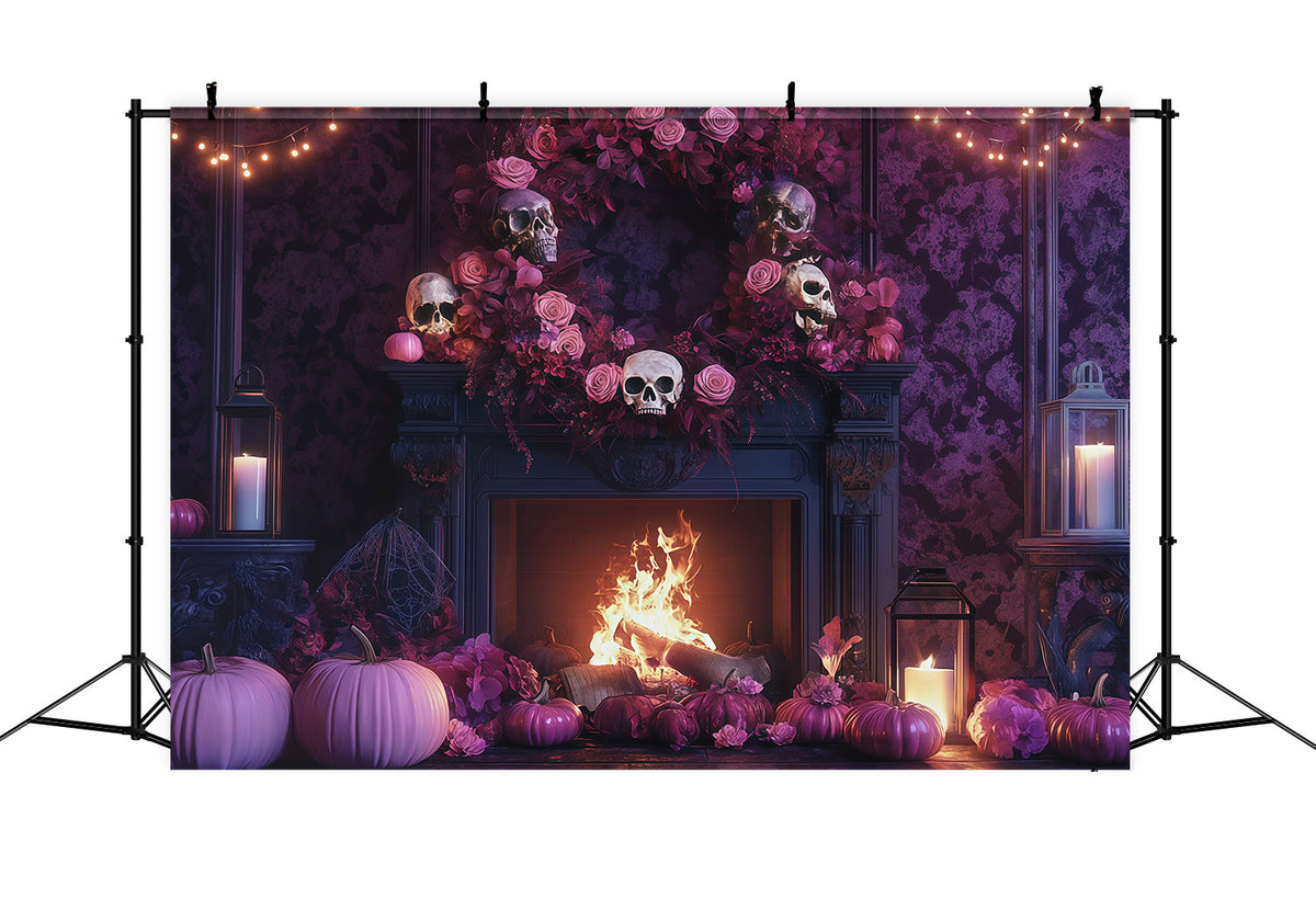 Décor De Cheminée À Thème Halloween Avec Crâne Et Rose RR67-104