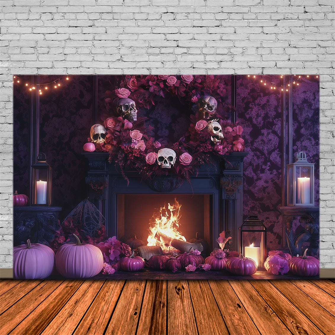 Décor De Cheminée À Thème Halloween Avec Crâne Et Rose RR67-104