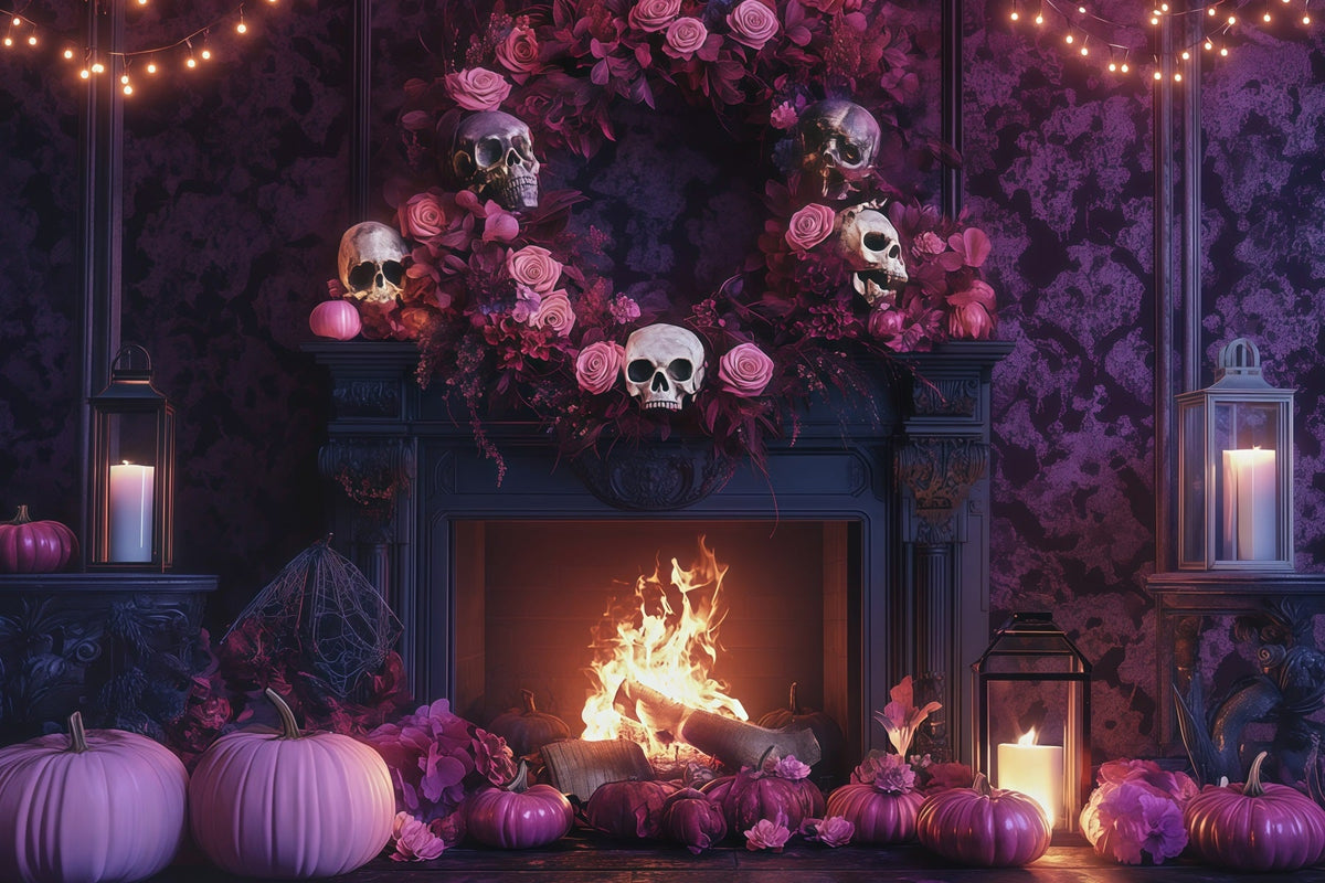 Décor De Cheminée À Thème Halloween Avec Crâne Et Rose RR67-104
