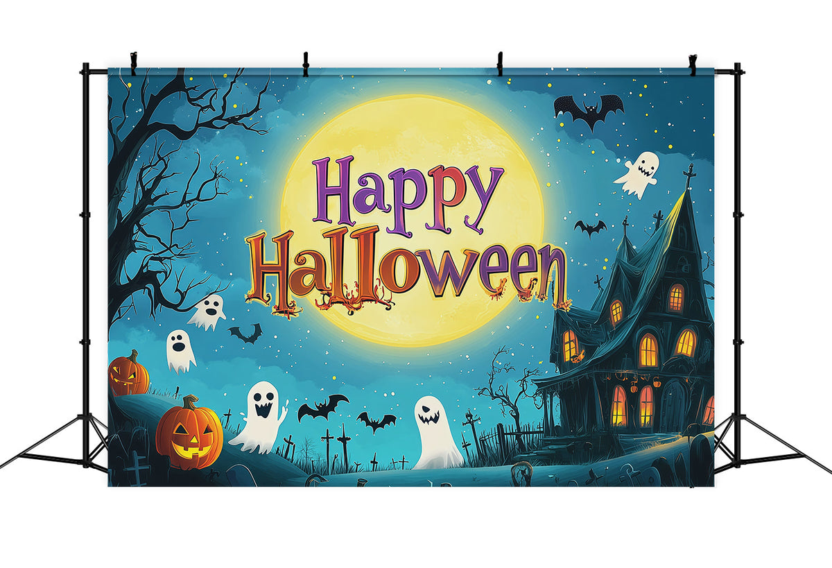 Décor De Fête D'Halloween Maison Hantée Avec Lune De Dessin AniméDécor De Photomaton D'Halloween RR67-107