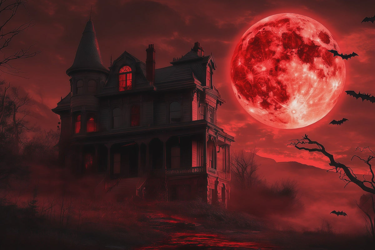 Décor De Lune D'HalloweenCiel SanglantDécor Photo De Maison Hantée Pour Halloween RR67-108