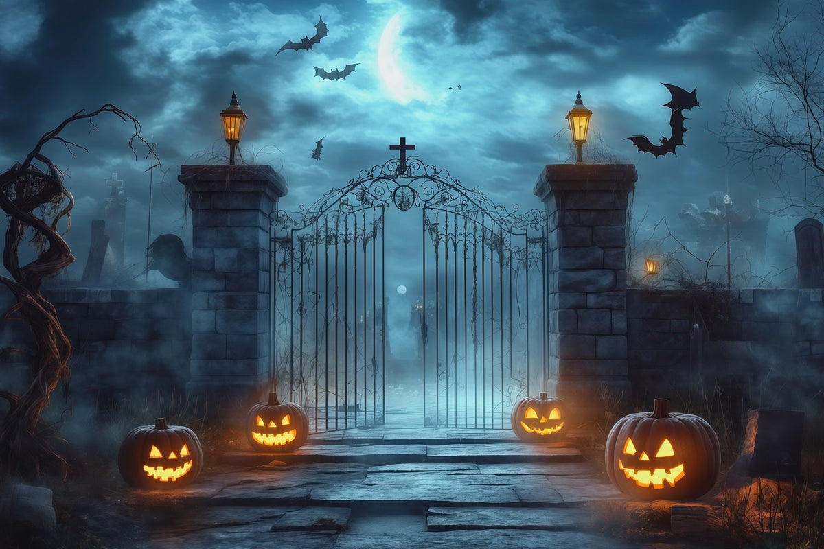 Décor Extérieur D'Halloween Porte De Cimetière Brumeuse Citrouilles Décors Pour Photos D'Halloween RR67-11