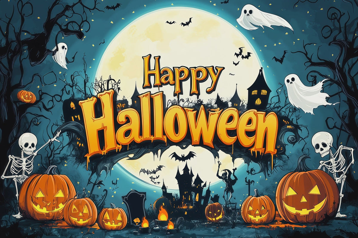 Décor De Fond Pour Photomaton Halloween Squelette Citrouille LuneFête D'Halloween RR67-120