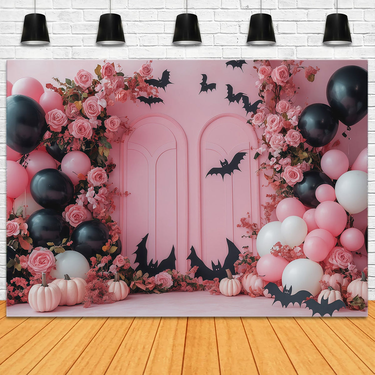 Décor D'Halloween Pour Photomaton Ballons Chauve-Souris Roses Et Roses Décor D'Halloween Mignon RR67-123