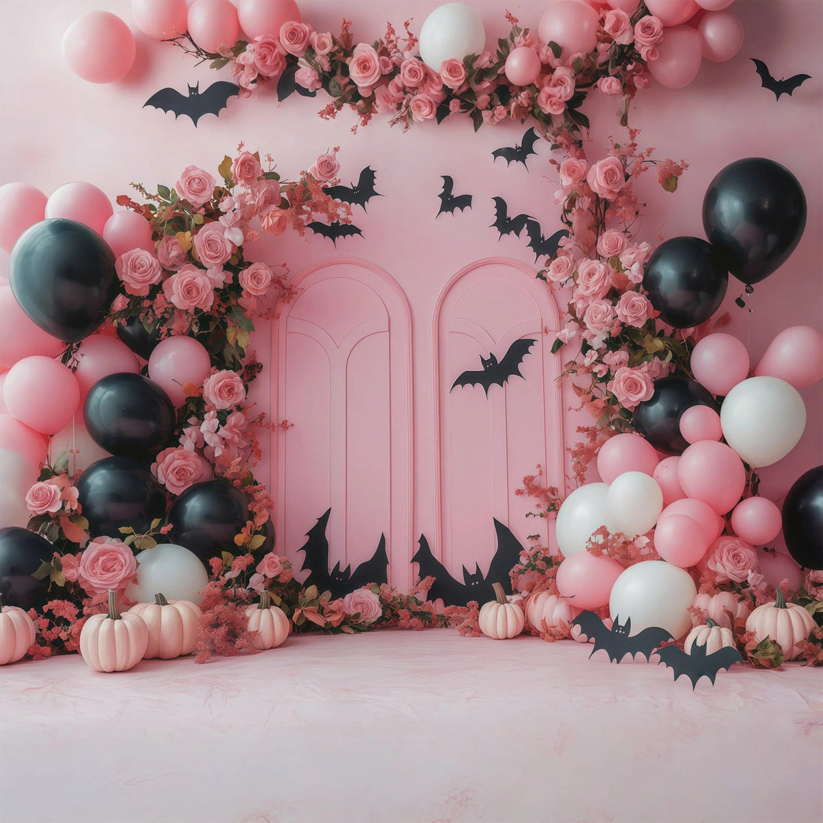 Décor D'Halloween Pour Photomaton Ballons Chauve-Souris Roses Et Roses Décor D'Halloween Mignon RR67-123