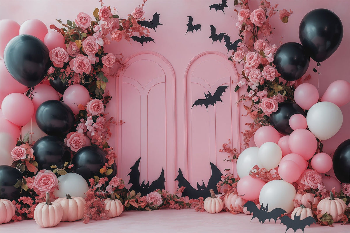 Décor D'Halloween Pour Photomaton Ballons Chauve-Souris Roses Et Roses Décor D'Halloween Mignon RR67-123