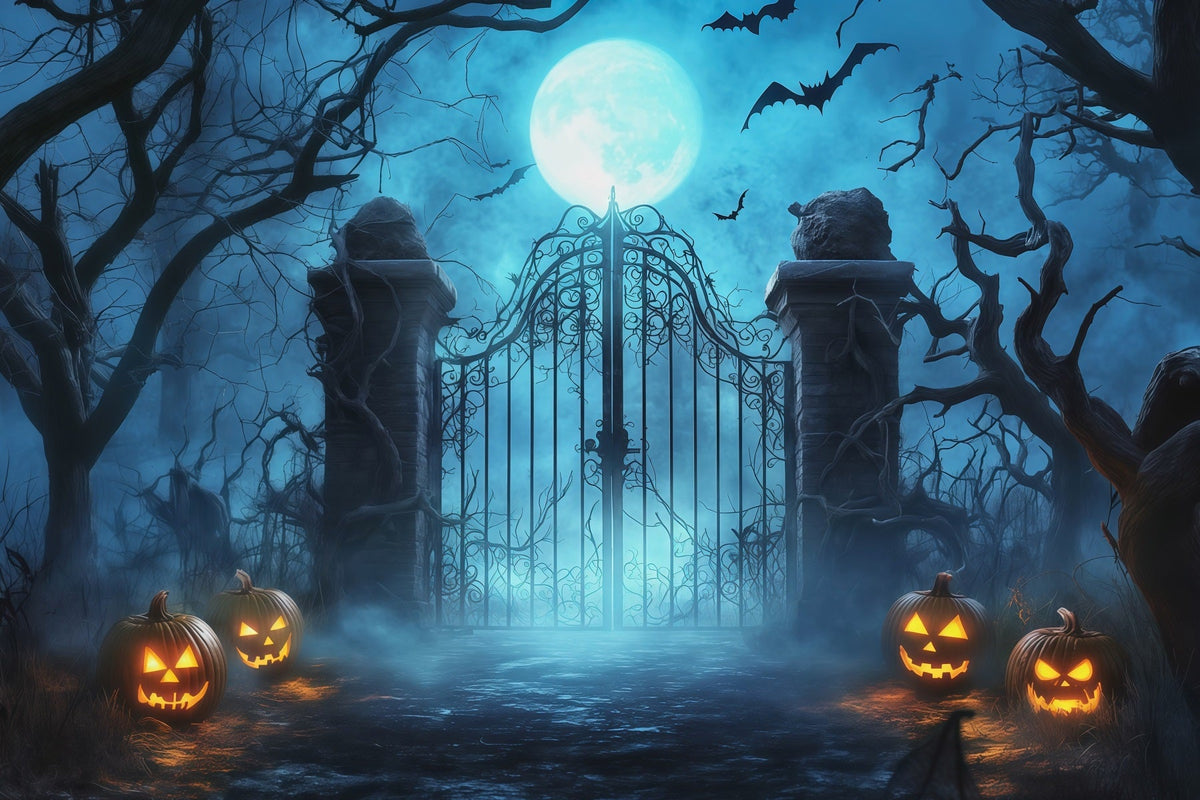 Décor D'Halloween EffrayantPorte De Cimetière Brumeuse Au Clair De Lune RR67-124