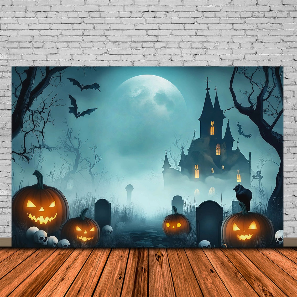 Décor De Garage D'Halloween Avec Citrouille Brumeuse Et Maison Hantée RR67-125