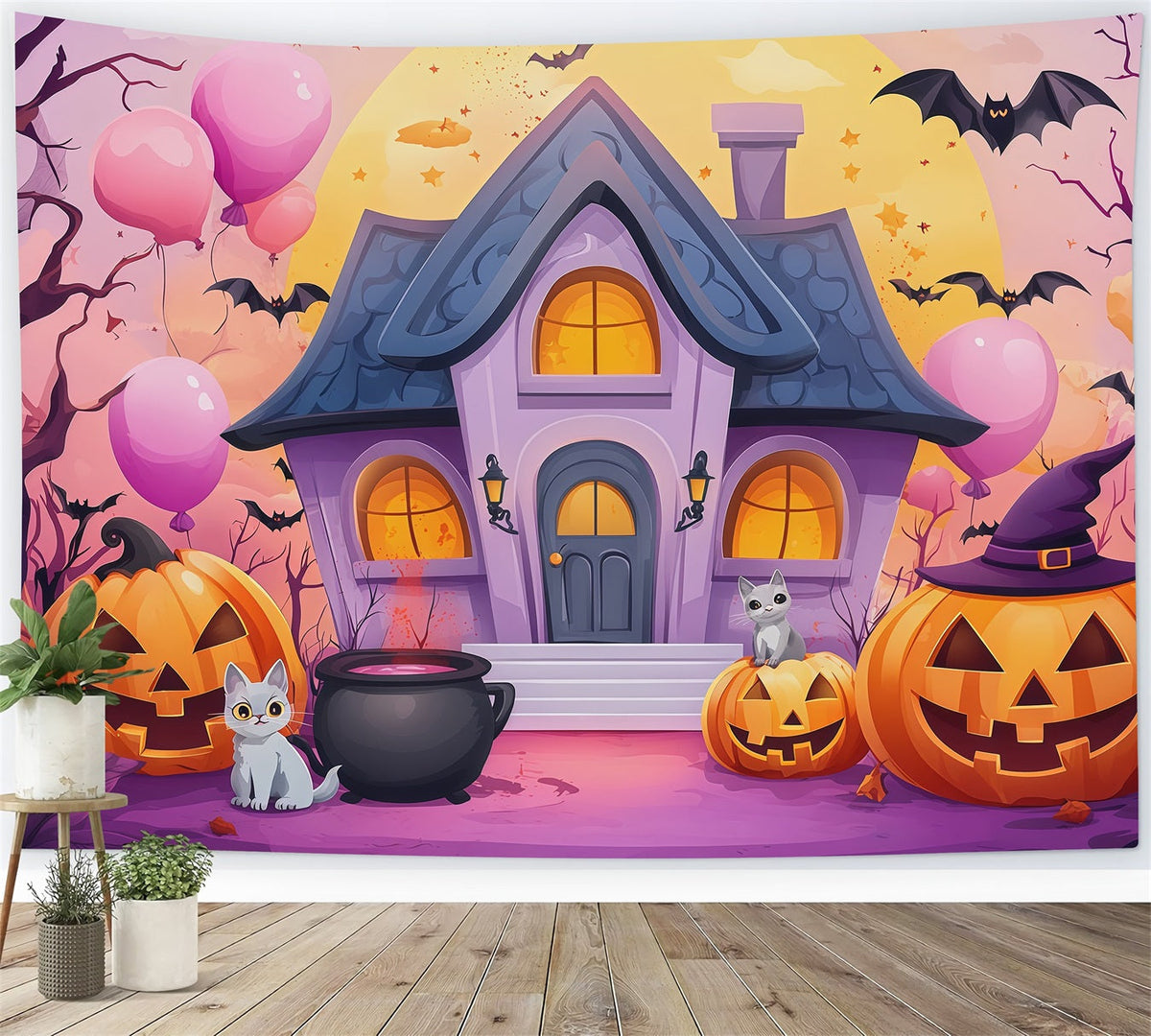 Décor Photo D'Halloween Mignon Maison Hantée Pastel Citrouilles Décor Halloween RR67-13