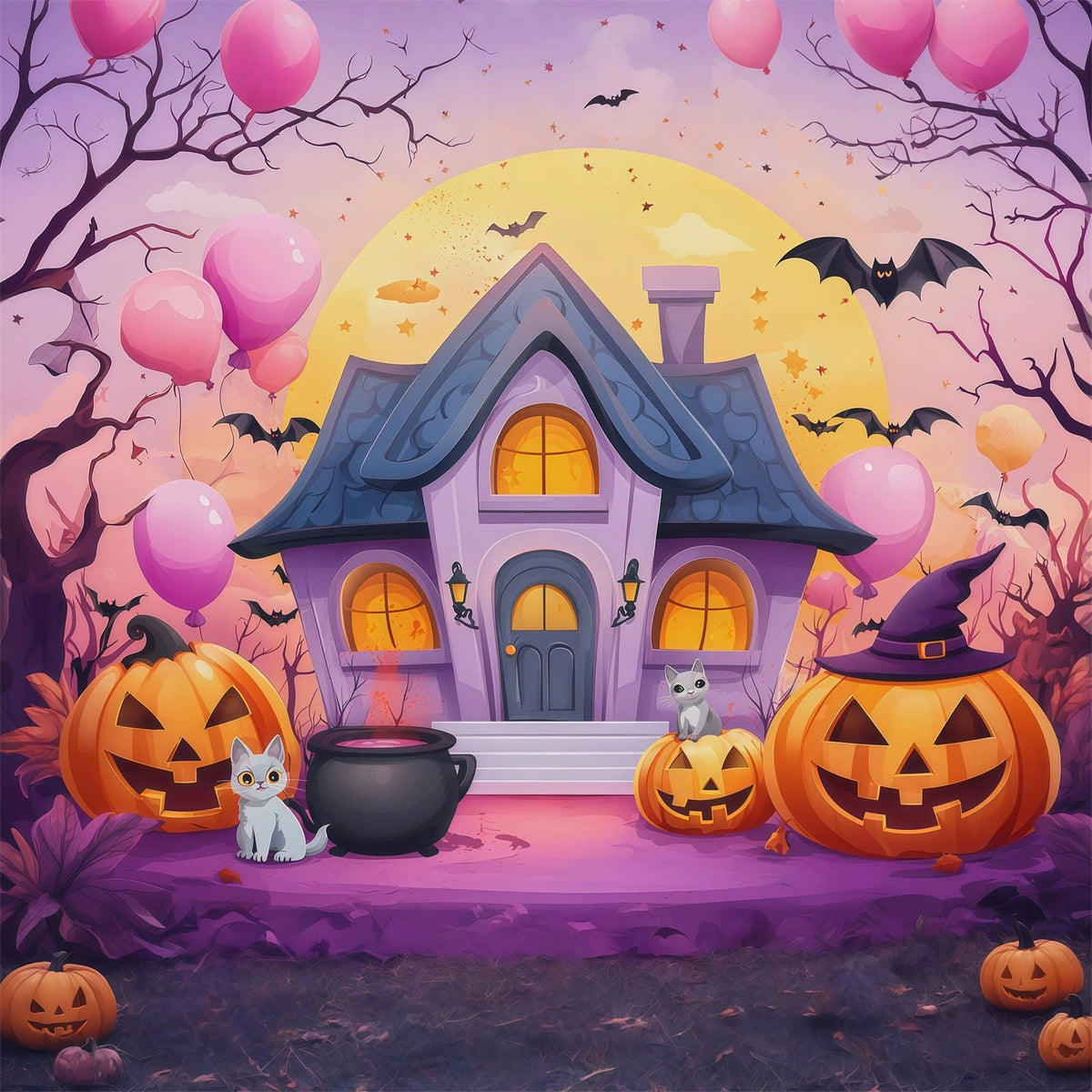 Décor Photo D'Halloween Mignon Maison Hantée Pastel Citrouilles Décor Halloween RR67-13