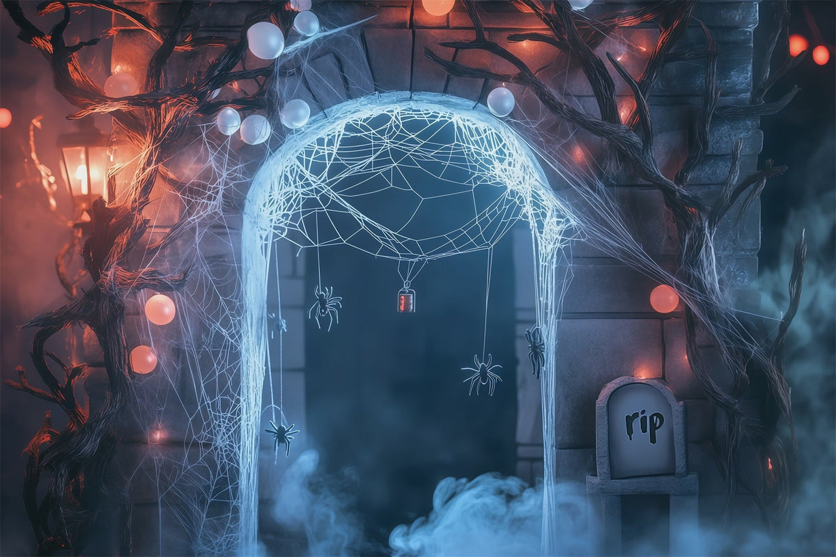 Idées De Décors D'Halloween À Faire Soi-Même Arche De Cimetière Avec Toile D'Araignée Et Araignée Décors RR67-131