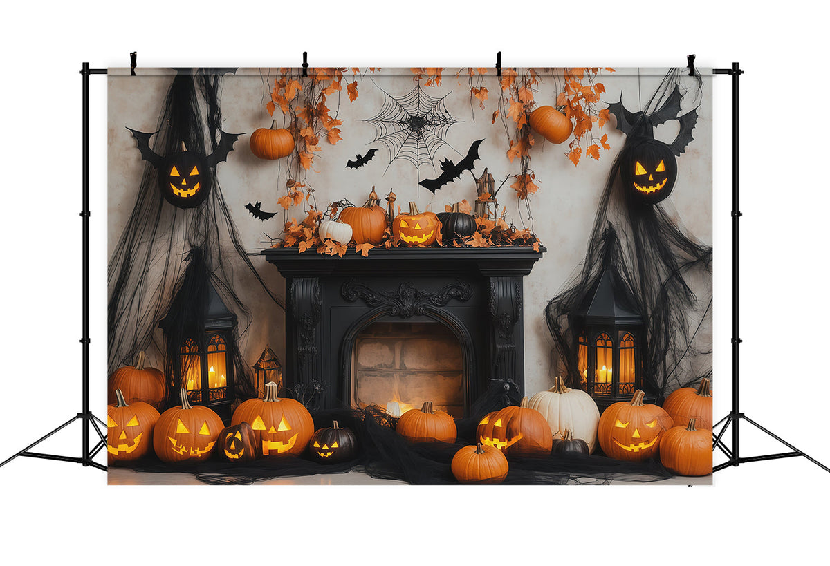 Décor De Fond Pour Photomaton D'Halloween CitrouilleChauve-Souris Cheminée RR67-133