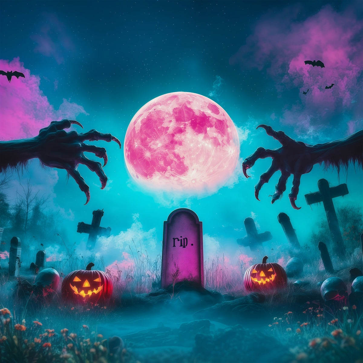 Décor De Cimetière Personnalisé Pour Halloween Lune Rose Griffes De Cimetière Décor De Cimetière RR67-14