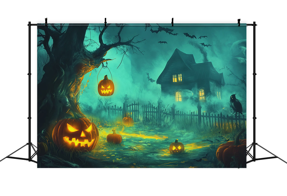 Décor Photographique D'Halloween Citrouille Brumeuse Maison Hantée Décor Effrayant D'Halloween RR67-141