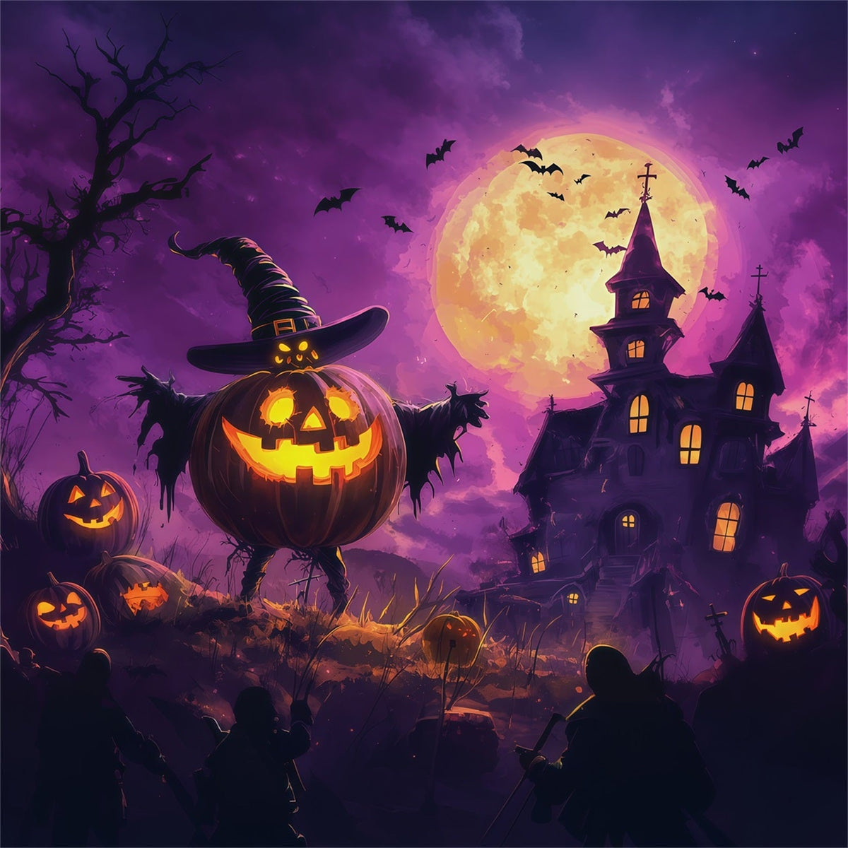 Idées De Décors Photo Pour Une Fête D'Halloween Manoir De Sorcière Avec Citrouille Au Clair De Lune Décor RR67-144