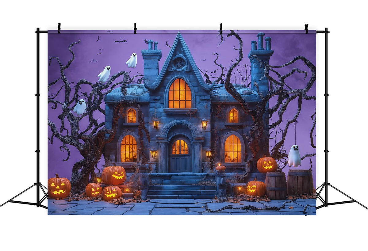 Décor De Scène D'Halloween Manoir Hanté Avec Citrouille Fantomatique RR67-145