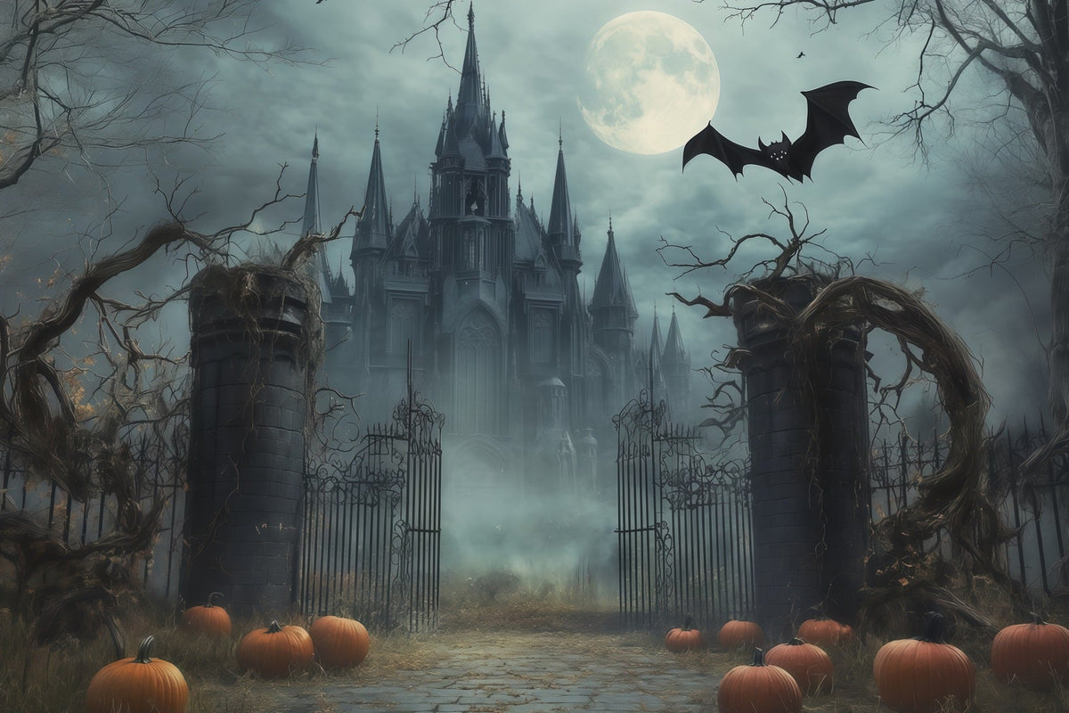 Décors Photo Effrayants Pour Halloween Porte Gothique Brumeuse Au Clair De Lune Décor Joyeux Halloween RR67-146