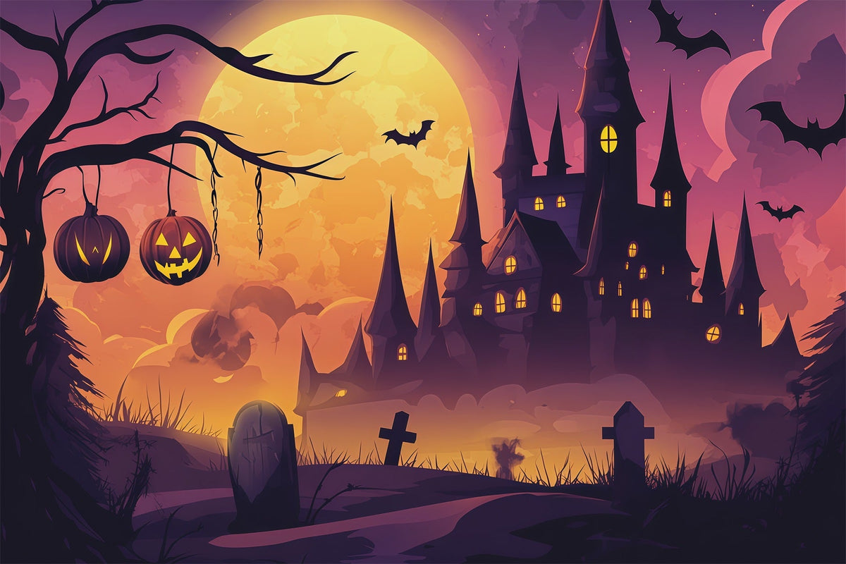 Décor D'Halloween Simple Clair De Lune Citrouille Château CimetièreTrès Grand Décor D'Halloween RR67-147