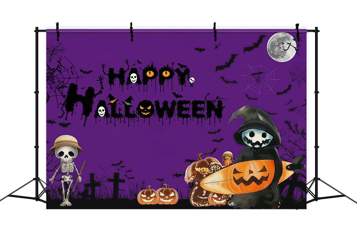 Idées De Décors Pour Photomaton D'Halloween Citrouille Squelette Violette Décor Photo De Nuit D'Halloween RR67-15