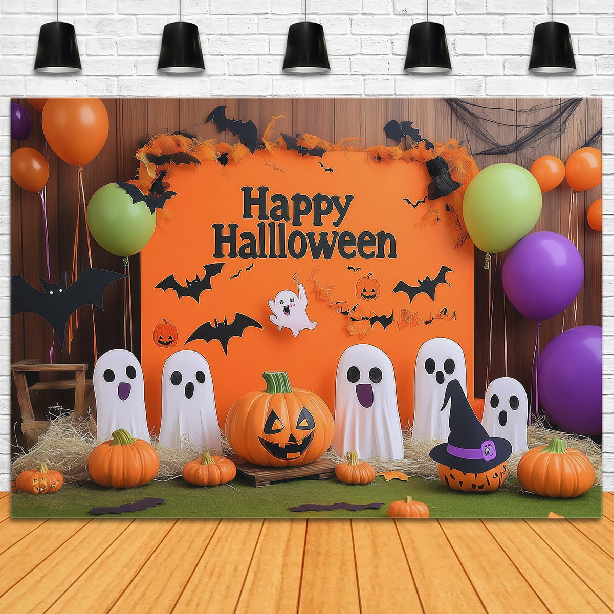 Décor De Fond Pour Fête D'Halloween Citrouille Fantôme Joyeuse RR67-150