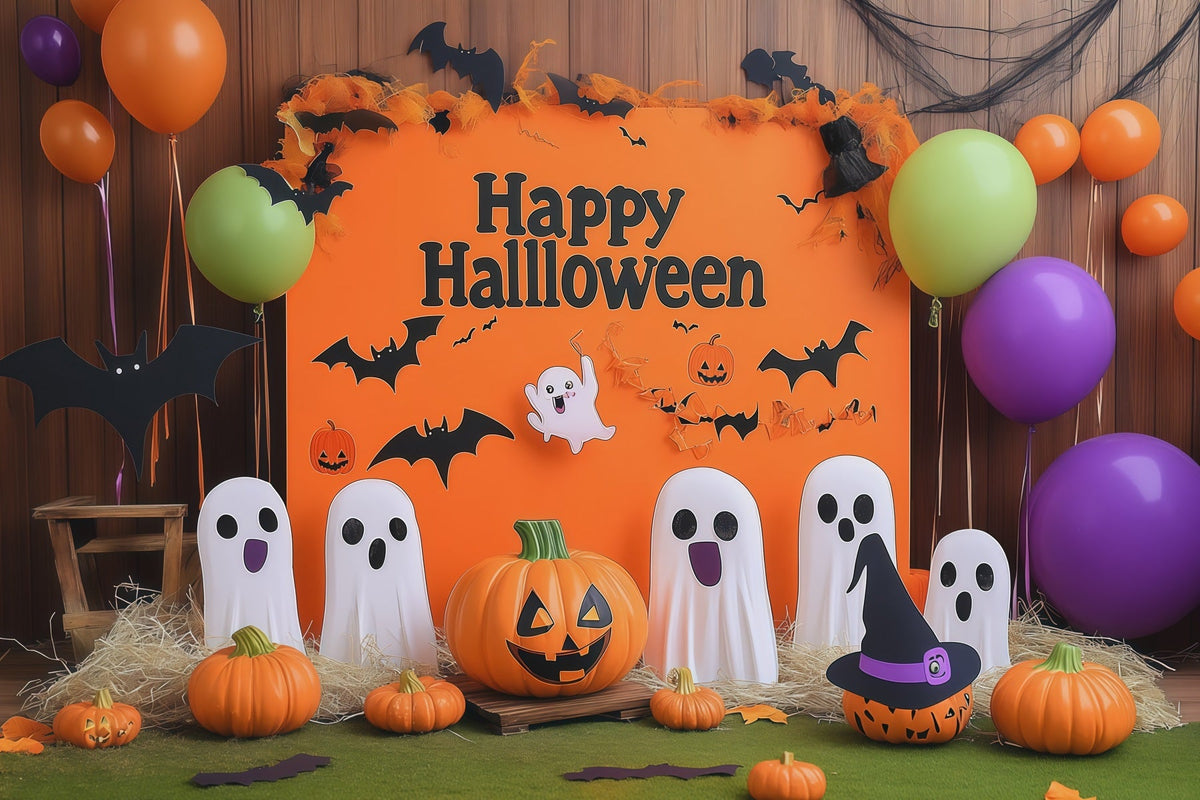 Décor De Fond Pour Fête D'Halloween Citrouille Fantôme Joyeuse RR67-150