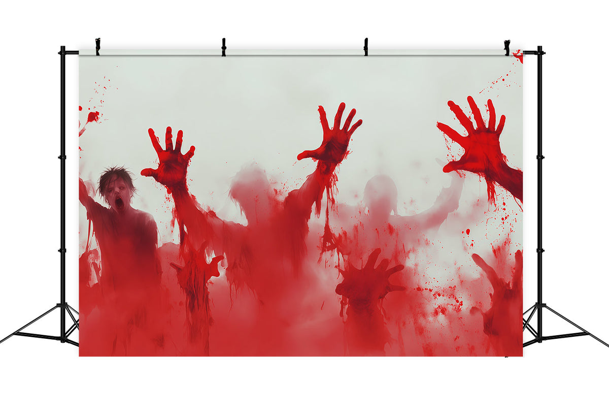 Décor Sanglant D'Halloween Avec Empreintes De Mains De Zombies Ensanglantées RR67-151