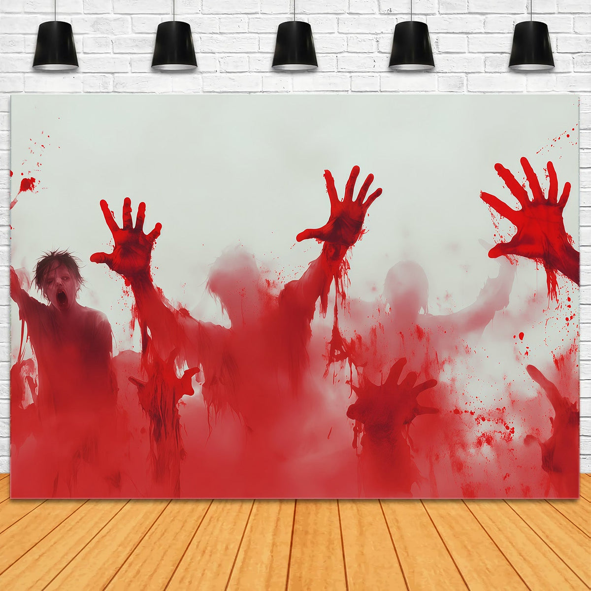 Décor Sanglant D'Halloween Avec Empreintes De Mains De Zombies Ensanglantées RR67-151