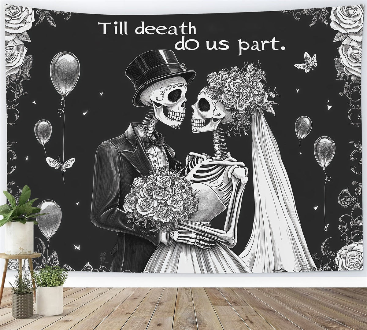 Décor De Mariage D'Halloween Couple Squelette Et Roses RR67-152
