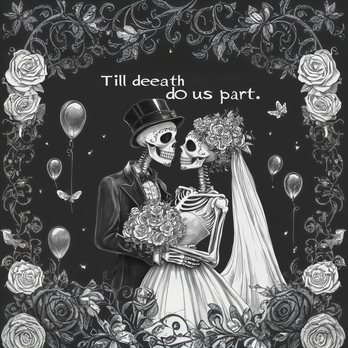Décor De Mariage D'Halloween Couple Squelette Et Roses RR67-152