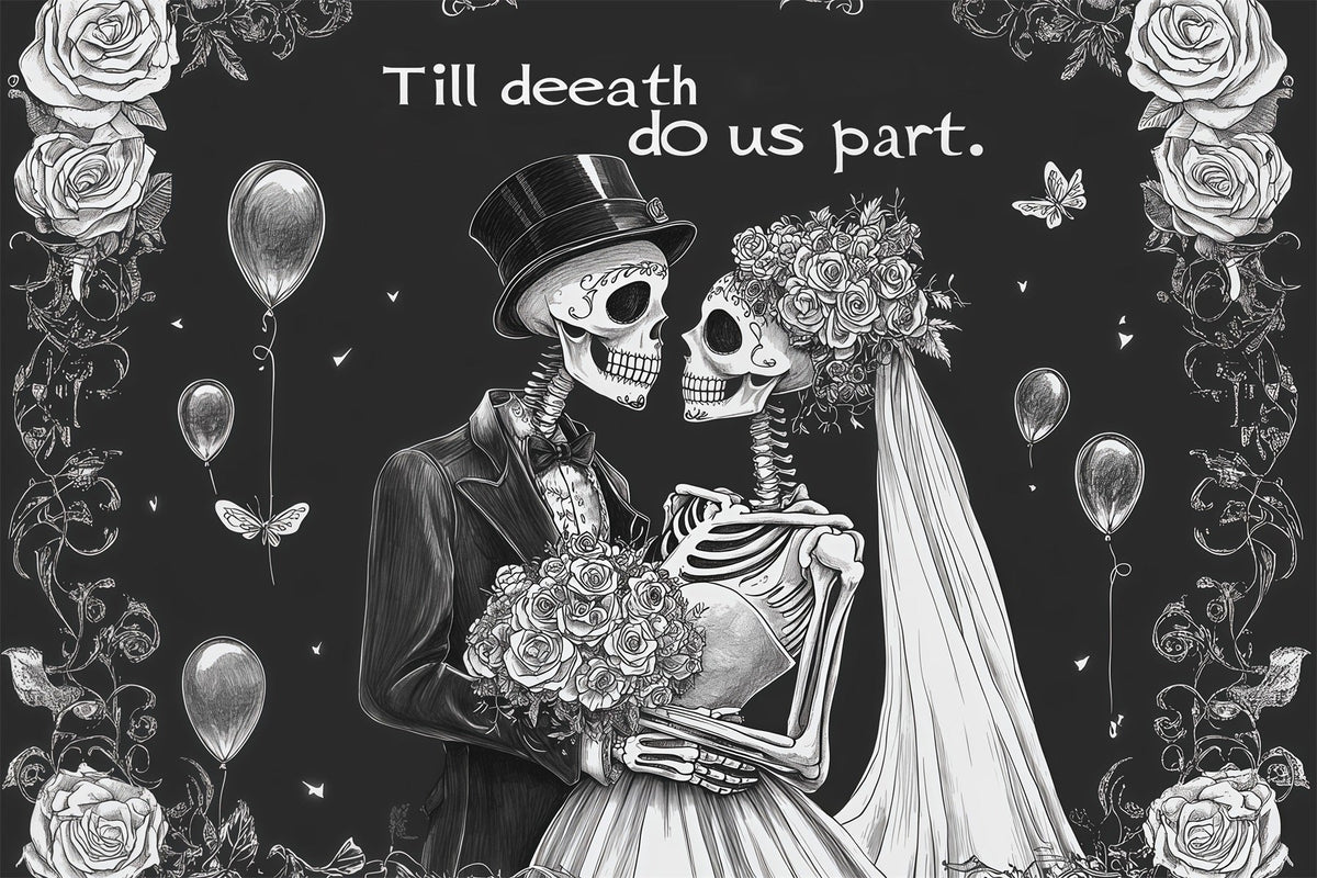Décor De Mariage D'Halloween Couple Squelette Et Roses RR67-152