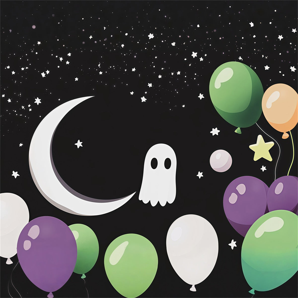 Décor De Fond Sur Le Thème D'Halloween Fantôme MignonLune Et Ballon Pour Photos RR67-153