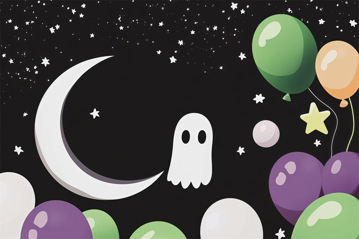 Décor De Fond Sur Le Thème D'Halloween Fantôme MignonLune Et Ballon Pour Photos RR67-153