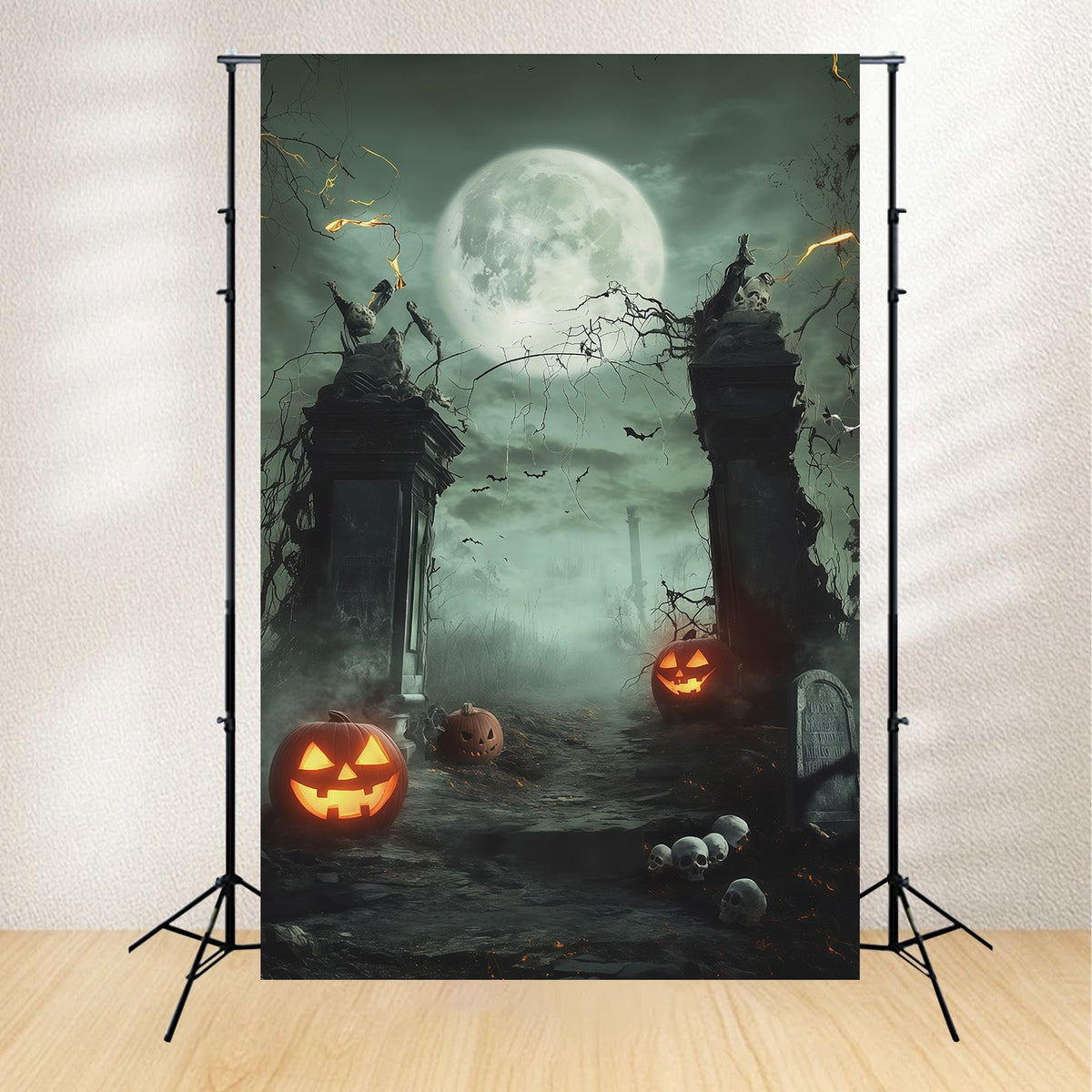 Décors Sur Le Thème D'Halloween Crâne Au Clair De Lune Citrouille PortailIdées De Décors D'Halloween RR67-154