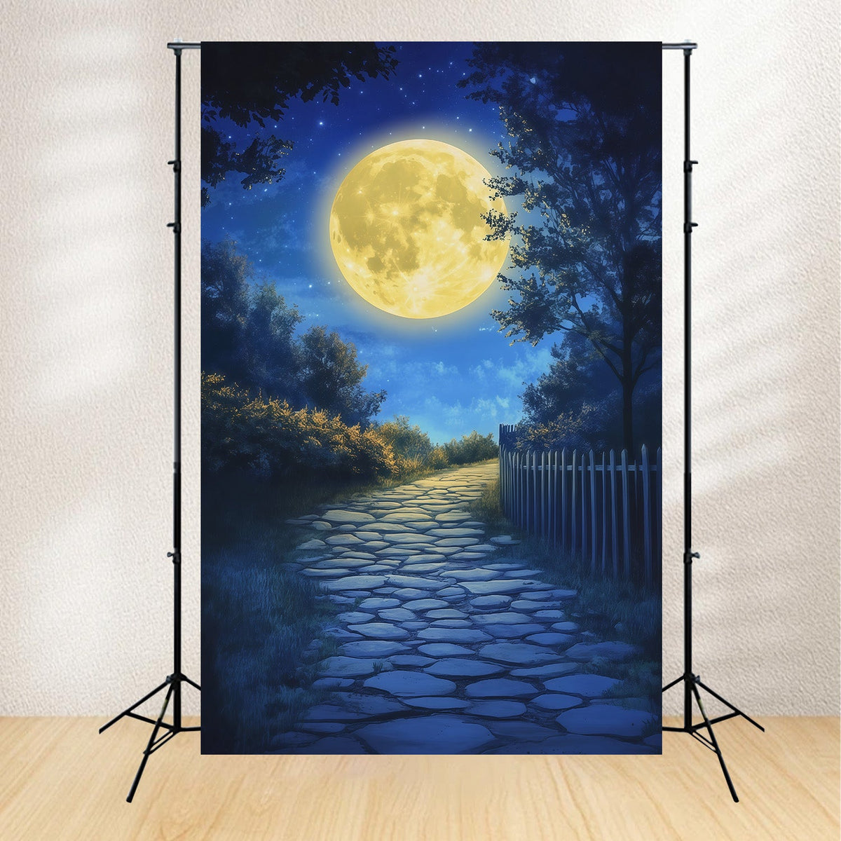 Décor De Lune Pour Halloween Forêt Au Clair De LuneChemin Pavé Toiles De Fond Photo D'Halloween RR67-157