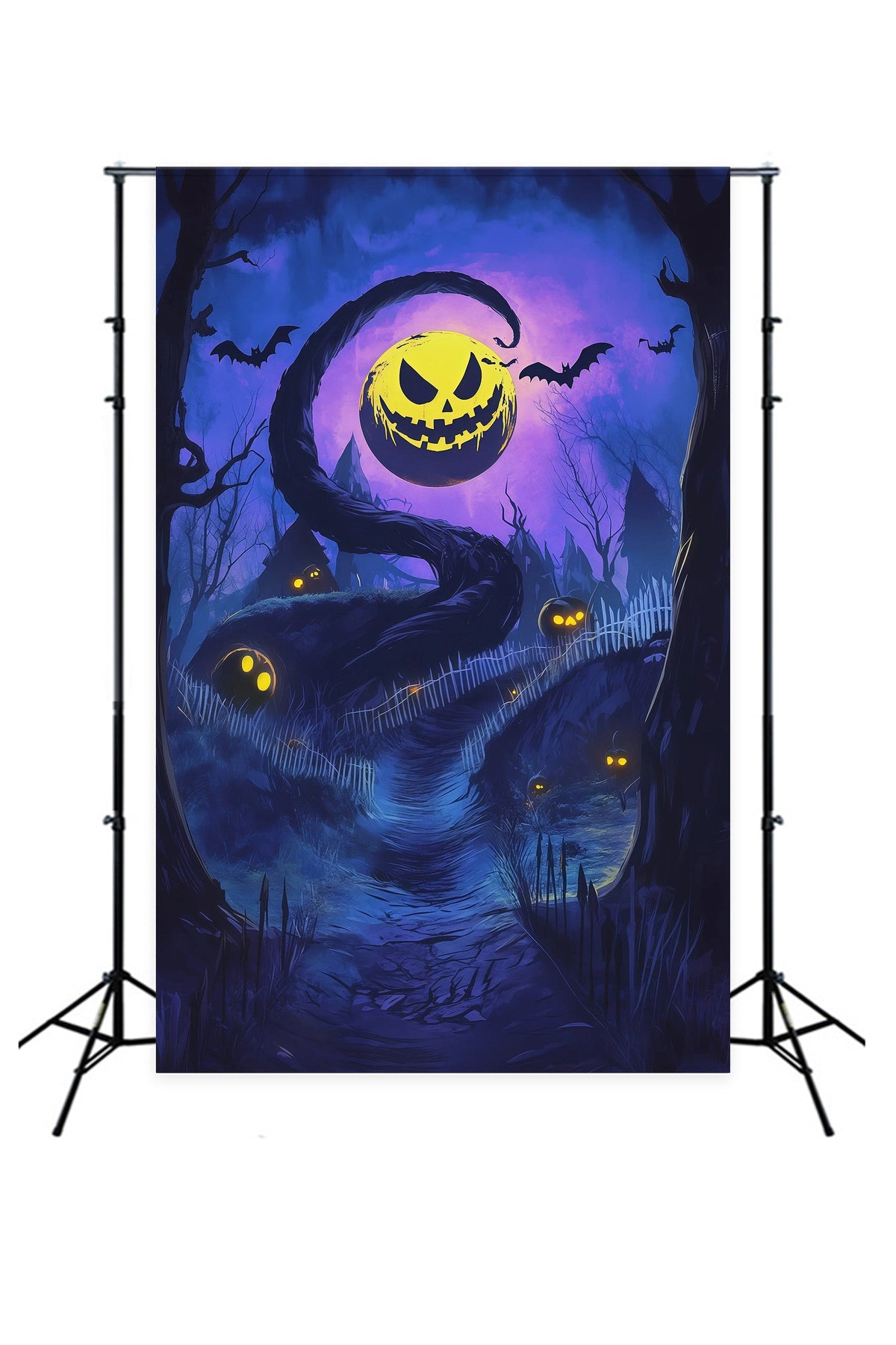 Décor De Fond Extérieur Pour Halloween Citrouilles Torsadées Et Sentier Lunaire Décor D'Halloween Effrayant RR67-158