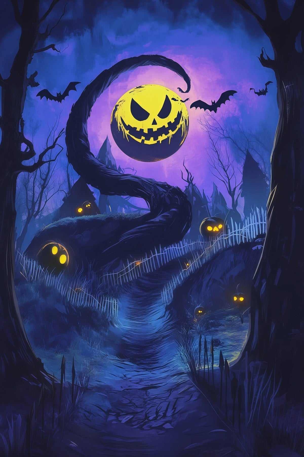 Décor De Fond Extérieur Pour Halloween Citrouilles Torsadées Et Sentier Lunaire Décor D'Halloween Effrayant RR67-158