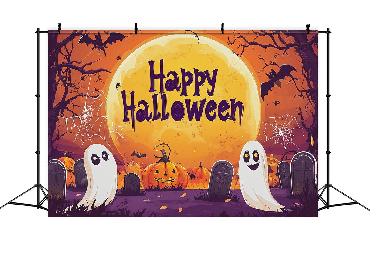 Décor Photo D'Halloween Au Clair De Lune Cimetière De Citrouilles Fantômes Décor Pour Fête D'Halloween RR67-159